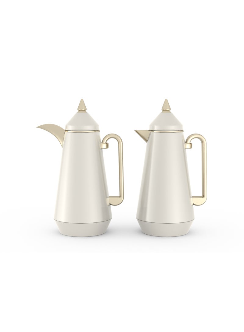 ريجال طقم ترامس ريجال من ريبل (2 × 1 لتر)، جسم ستانلس ستيل مزدوج الجدار مع بطانة زجاجية، عزل حراري للمشروبات الساخنة والباردة، مانع للتسرب، للقهوة العربية والشاي - Image 1